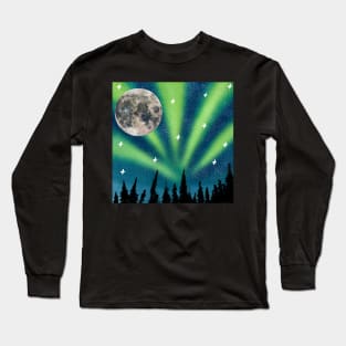 The Moon at Night - Northern lights Long Sleeve T-Shirt